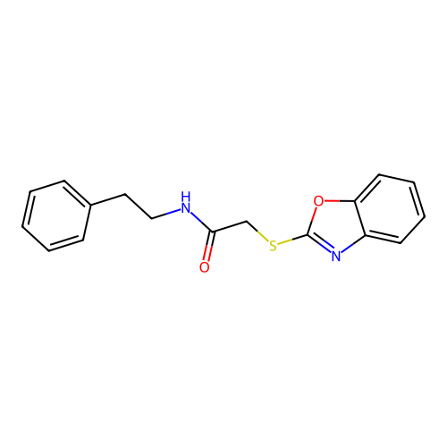 2-(1,3-benzoxazol-2-ylsulfanyl)-N-(2-phenylethyl)acetamide structure