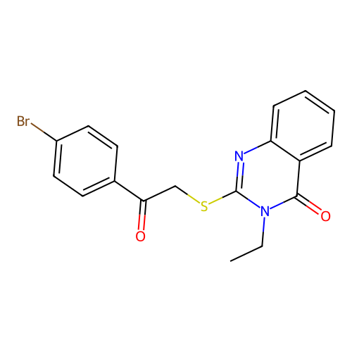 2-{[2-(4-bromophenyl)-2-oxoethyl]sulfanyl}-3-ethylquinazolin-4(3H)-one structure