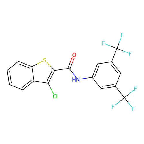 N-[3,5-bis(trifluoromethyl)phenyl]-3-chloro-1-benzothiophene-2-carboxamide structure