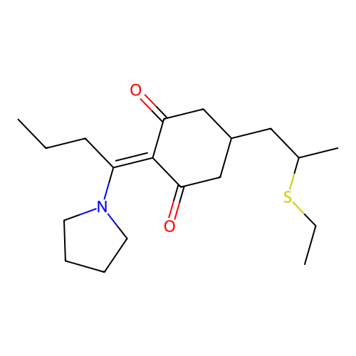 5-(2-Ethylsulfanylpropyl)-2-(1-pyrrolidin-1-ylbutylidene)cyclohexane-1,3-dione structure