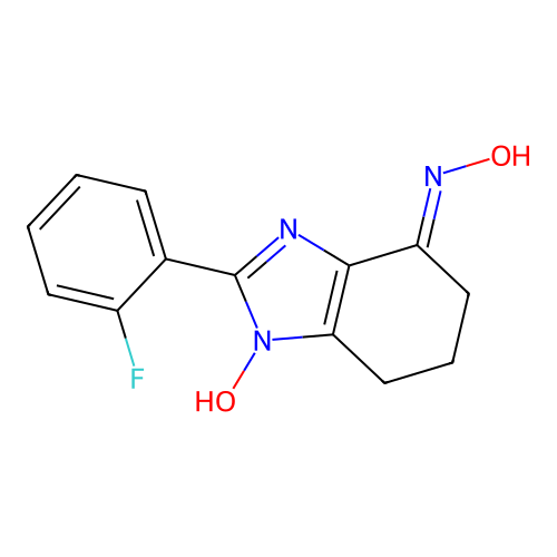 (4E)-2-(2-fluorophenyl)-4-(hydroxyimino)-4,5,6,7-tetrahydro-1H-benzimidazol-1-ol structure
