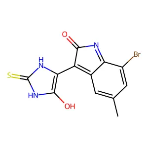 (3Z)-7-bromo-5-methyl-3-(5-oxo-2-sulfanylideneimidazolidin-4-ylidene)-1H-indol-2-one structure