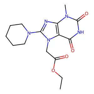 Ethyl 2-(3-methyl-2,6-dioxo-8-piperidin-1-ylpurin-7-yl)acetate structure