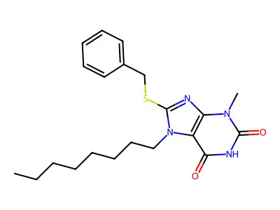 8-(benzylsulfanyl)-3-methyl-7-octyl-3,7-dihydro-1H-purine-2,6-dione structure