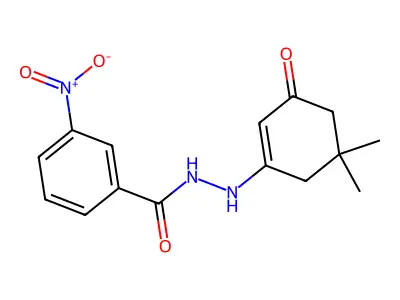 N'-(5,5-dimethyl-3-oxocyclohexen-1-yl)-3-nitrobenzohydrazide structure