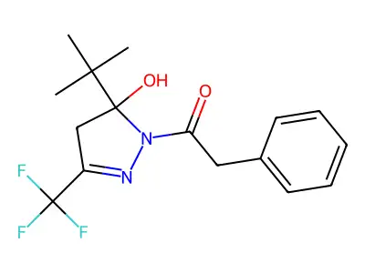 1-[5-tert-butyl-5-hydroxy-3-(trifluoromethyl)-4H-pyrazol-1-yl]-2-phenylethanone structure
