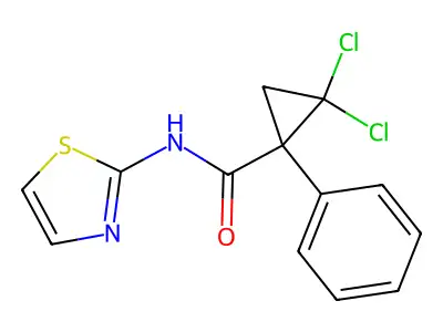 2,2-dichloro-1-phenyl-N-(1,3-thiazol-2-yl)cyclopropanecarboxamide structure