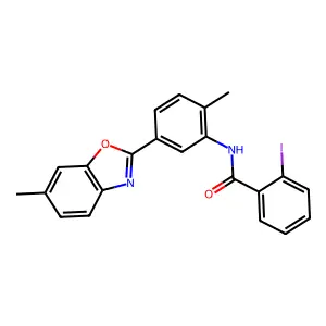 2-iodo-N-[2-methyl-5-(6-methyl-1,3-benzoxazol-2-yl)phenyl]benzamide structure