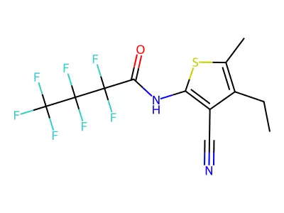 N-(3-cyano-4-ethyl-5-methylthiophen-2-yl)-2,2,3,3,4,4,4-heptafluorobutanamide structure