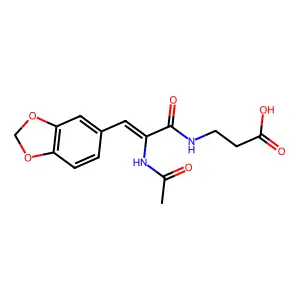 3-[[(E)-2-acetamido-3-(1,3-benzodioxol-5-yl)prop-2-enoyl]amino]propanoic acid structure