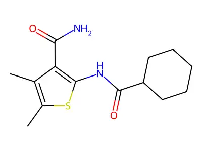 2-(Cyclohexanecarbonylamino)-4,5-dimethylthiophene-3-carboxamide structure