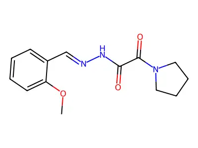 N-[(E)-(2-methoxyphenyl)methylideneamino]-2-oxo-2-pyrrolidin-1-ylacetamide structure
