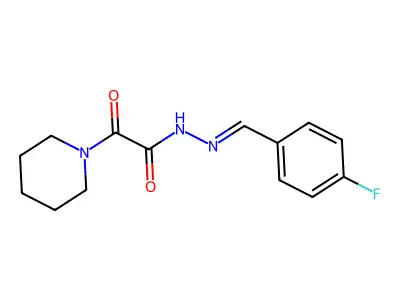 N-[(E)-(4-fluorophenyl)methylideneamino]-2-oxo-2-piperidin-1-ylacetamide structure