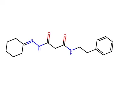 3-(2-cyclohexylidenehydrazino)-3-oxo-N-(2-phenylethyl)propanamide structure