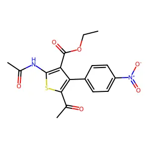 Ethyl 2-acetamido-5-acetyl-4-(4-nitrophenyl)thiophene-3-carboxylate structure