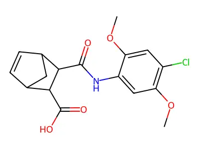 2-[(4-chloro-2,5-dimethoxyphenyl)carbamoyl]bicyclo[2.2.1]hept-5-ene-3-carboxylic acid structure