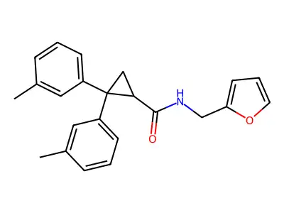N-(furan-2-ylmethyl)-2,2-bis(3-methylphenyl)cyclopropane-1-carboxamide structure