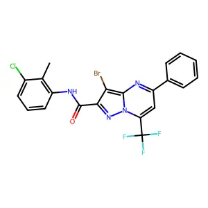 3-bromo-N-(3-chloro-2-methylphenyl)-5-phenyl-7-(trifluoromethyl)pyrazolo[1,5-a]pyrimidine-2-carboxamide structure