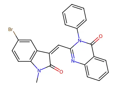 2-[(Z)-(5-bromo-1-methyl-2-oxoindol-3-ylidene)methyl]-3-phenylquinazolin-4-one structure
