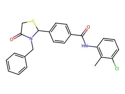 4-(3-benzyl-4-oxo-1,3-thiazolidin-2-yl)-N-(3-chloro-2-methylphenyl)benzamide structure