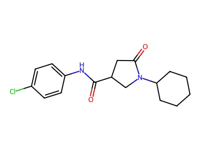 N-(4-chlorophenyl)-1-cyclohexyl-5-oxopyrrolidine-3-carboxamide structure