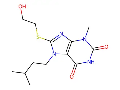 8-((2-hydroxyethyl)thio)-7-isopentyl-3-methyl-1H-purine-2,6(3H,7H)-dione structure
