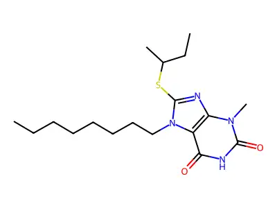8-(sec-butylsulfanyl)-3-methyl-7-octyl-3,7-dihydro-1H-purine-2,6-dione structure