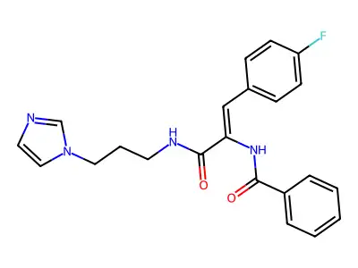 N-[2-(4-Fluoro-phenyl)-1-(3-imidazol-1-yl-propylcarbamoyl)-vinyl]-benzamide structure