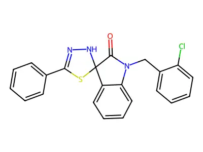 (2S)-1'-[(2-chlorophenyl)methyl]-5-phenylspiro[3H-1,3,4-thiadiazole-2,3'-indole]-2'-one structure