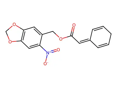 (6-Nitro-1,3-benzodioxol-5-yl)methyl 2-(2,5-cyclohexadienyliden)acetate structure