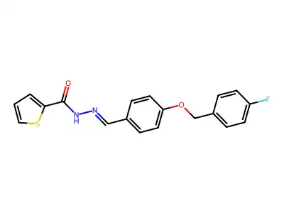 N-[[4-[(4-fluorophenyl)methoxy]phenyl]methylideneamino]thiophene-2-carboxamide structure