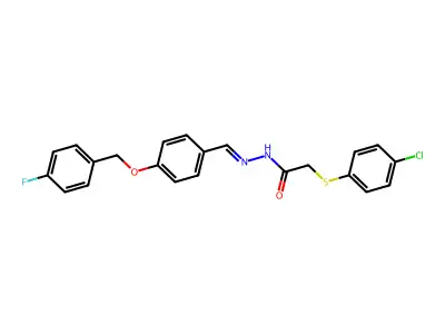 2-(4-chlorophenyl)sulfanyl-N-[[4-[(4-fluorophenyl)methoxy]phenyl]methylideneamino]acetamide structure