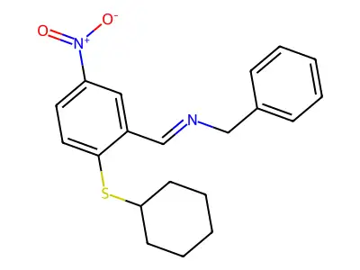 N-benzyl-1-(2-cyclohexylsulfanyl-5-nitrophenyl)methanimine structure