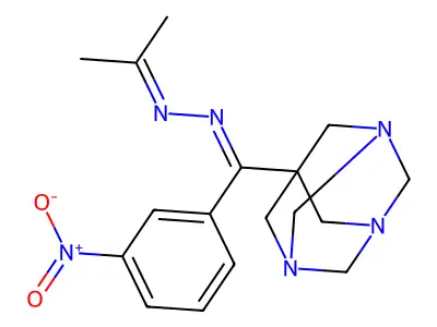 (E)-7-((3-nitrophenyl)(propan-2-ylidenehydrazono)methyl)-1,3,5-triazaadamantane structure