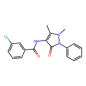 3-chloro-N-(1,5-dimethyl-3-oxo-2-phenyl-2,3-dihydro-1H-pyrazol-4-yl)benzamide structure