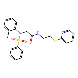 2-[N-(benzenesulfonyl)-2-methylanilino]-N-(2-pyridin-2-ylsulfanylethyl)acetamide structure