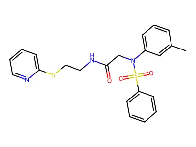 2-[N-(benzenesulfonyl)-3-methylanilino]-N-(2-pyridin-2-ylsulfanylethyl)acetamide structure