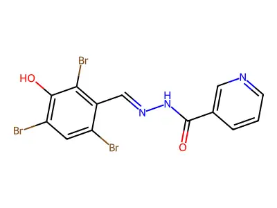 N-[(E)-(2,4,6-tribromo-3-hydroxyphenyl)methylideneamino]pyridine-3-carboxamide structure