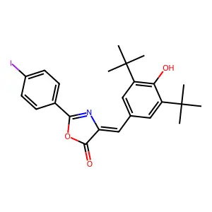4-(3,5-ditert-butyl-4-hydroxybenzylidene)-2-(4-iodophenyl)-1,3-oxazol-5(4H)-one structure