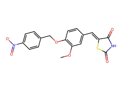 (5E)-5-{3-methoxy-4-[(4-nitrobenzyl)oxy]benzylidene}-1,3-thiazolidine-2,4-dione structure