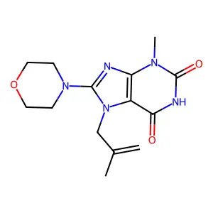 3-methyl-7-(2-methylallyl)-8-morpholino-1H-purine-2,6(3H,7H)-dione structure