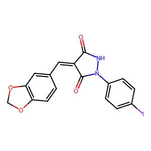 (4Z)-4-(1,3-benzodioxol-5-ylmethylidene)-1-(4-iodophenyl)pyrazolidine-3,5-dione structure