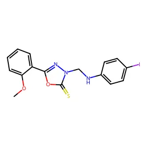 3-[(4-iodoanilino)methyl]-5-(2-methoxyphenyl)-1,3,4-oxadiazole-2(3H)-thione structure