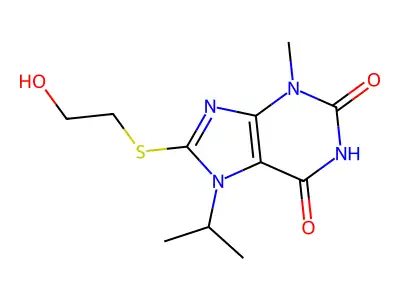 8-((2-hydroxyethyl)thio)-7-isopropyl-3-methyl-1H-purine-2,6(3H,7H)-dione structure