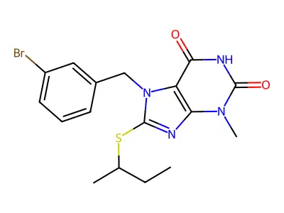 7-(3-bromobenzyl)-8-(sec-butylthio)-3-methyl-1H-purine-2,6(3H,7H)-dione structure