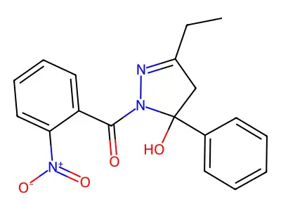 3-ethyl-1-{2-nitrobenzoyl}-5-phenyl-4,5-dihydro-1H-pyrazol-5-ol structure