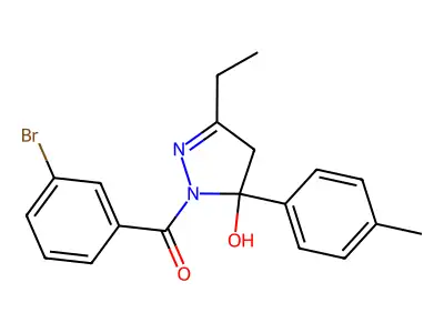 (3-bromophenyl)-[3-ethyl-5-hydroxy-5-(4-methylphenyl)-4H-pyrazol-1-yl]methanone structure
