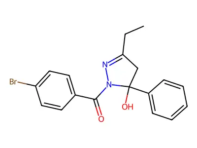 1-(4-bromobenzoyl)-3-ethyl-5-phenyl-4,5-dihydro-1H-pyrazol-5-ol structure