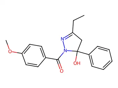 3-ethyl-1-(4-methoxybenzoyl)-5-phenyl-4,5-dihydro-1H-pyrazol-5-ol structure