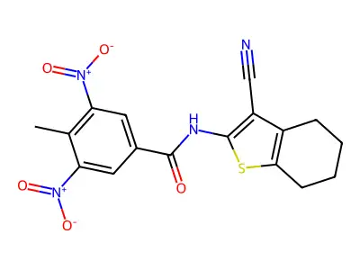 N-(3-cyano-4,5,6,7-tetrahydro-1-benzothien-2-yl)-3,5-bisnitro-4-methylbenzamide structure